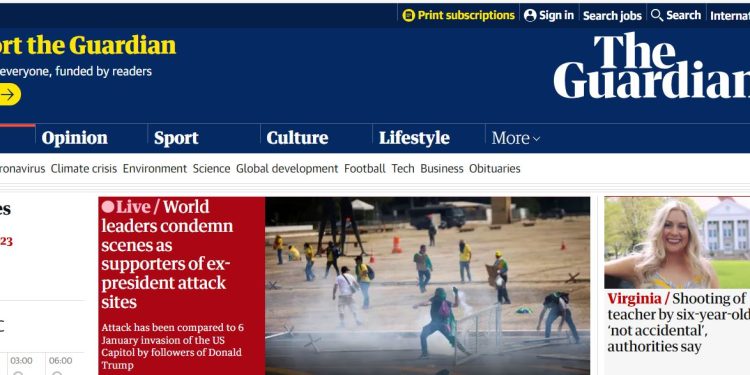 The Gardien -Líderes mundiais condenam cenas de ataques de apoiadores de Bolsonaro a prédios políticos – ao vivo