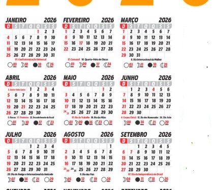 Confira o calendário de feriados nacionais em 2026